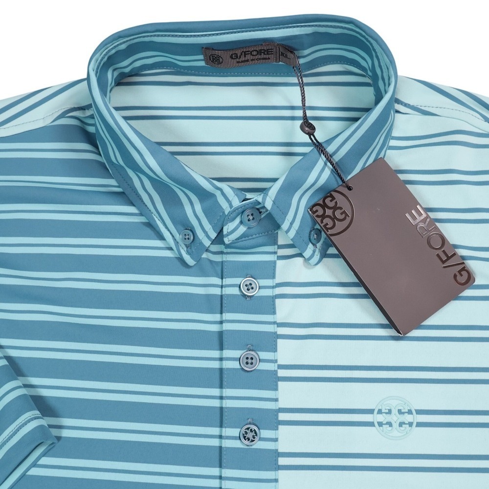 G/FORE Striped Split‎ Panel Performance Polo Blue Short Sleeve Mens XL NEW